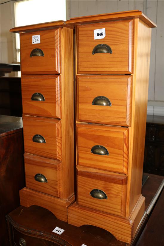 Pair pine slim chests of 4 drawers